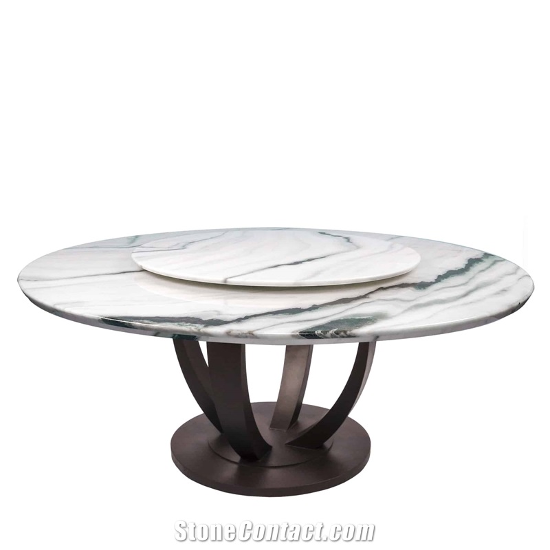 Panda White Marble Dinner Round Coffee Table.Interior Stone Furniture Customzied