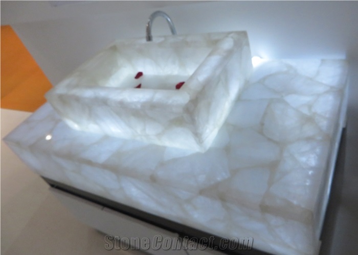 Translucent White Semiprecious Stone Vanity Top