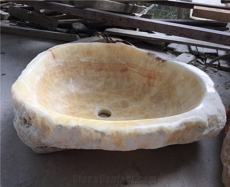 Onyx Sink Beige Stone Bathroom Sink Basin
