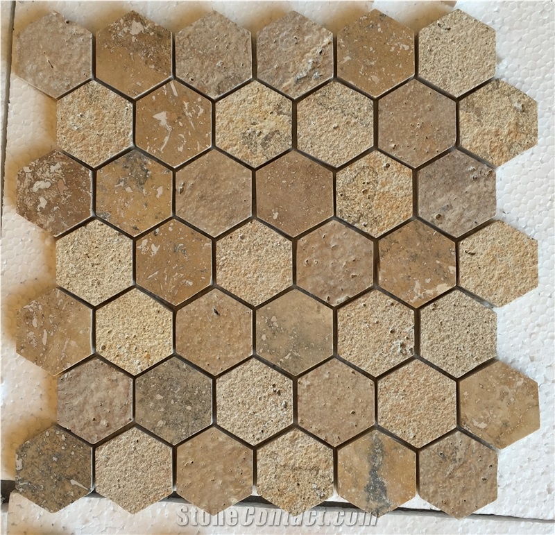 Yellow Travertine Hexagon Mosaic