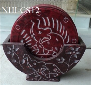 Soapstone Carved Coaster Set