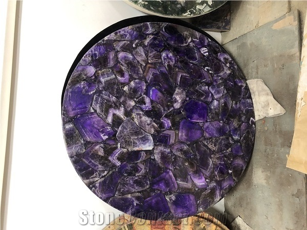 Round Amethyst Side Table Top Design