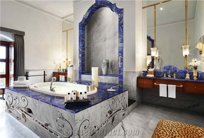 Blue Color Stone Lapis Lazuli Bathrub Surround