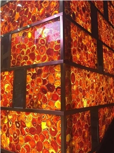 Backlit Red Agate Semiprecious Stone Wall Panels