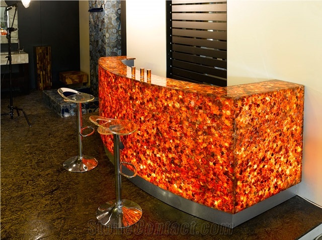 Cheap Price Backlit Red Agate Gemstone Bar Tops