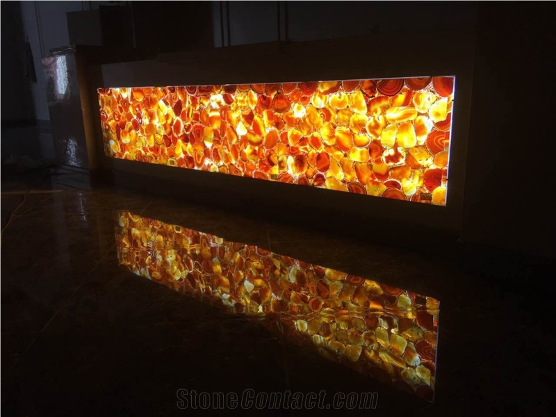 Cheap Price Backlit Red Agate Gemstone Bar Tops