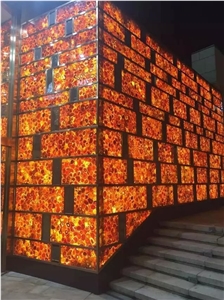 Customized Backlit Red Agate Stone Wall Panles