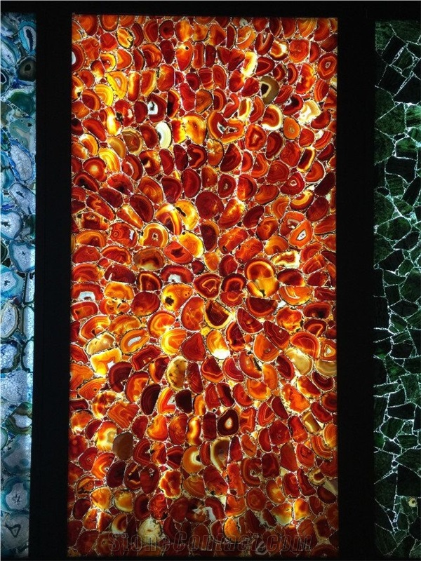 Good Quality Backlit Red Agate Gemstone Wall Tiles