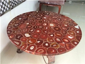 Hot Sale Red Agate Gemstone Round Table Tops