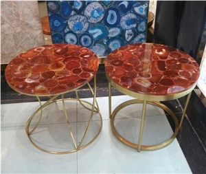 Red Agate Gemstone Restaurant Round Table Tops