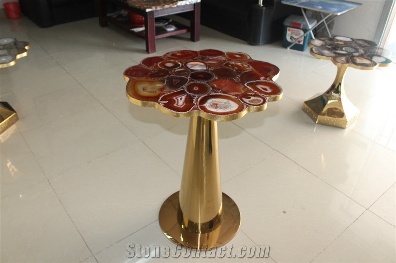 Red Agate Semi-Precious Stone Table Top Design