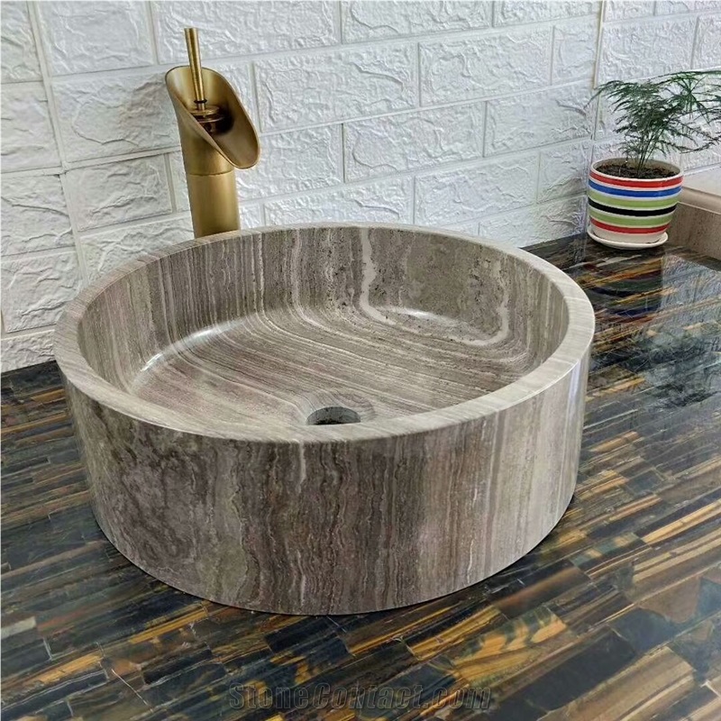 Grey Wooden Marble Round Sink,Marble Wash Basins