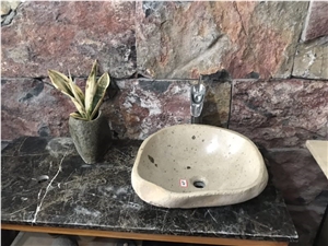 Yellow River Stone Wash Basin, Stone Bathroom Sink