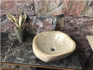 Yellow River Stone Wash Basin, Stone Bathroom Sink