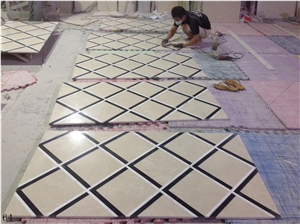 Beige Marble Waterjet Pattern Floor Square Round