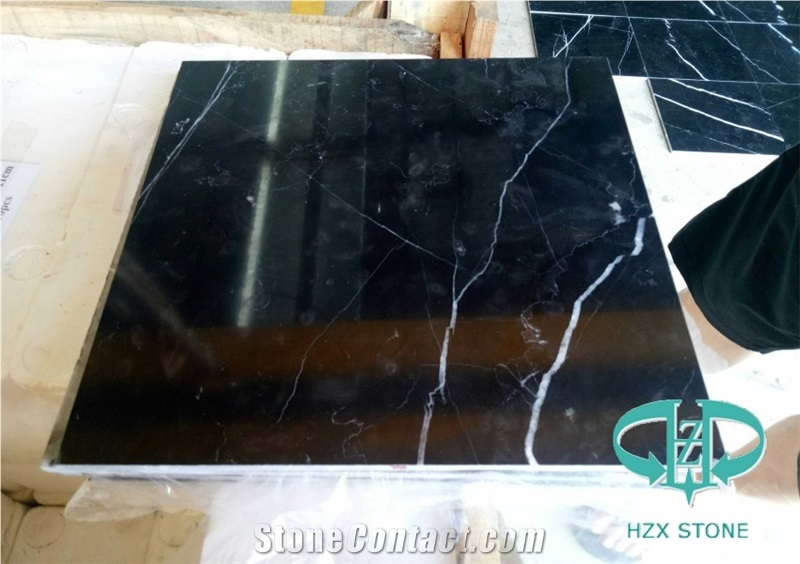 Black Marquina Marble Flooring with White Veins