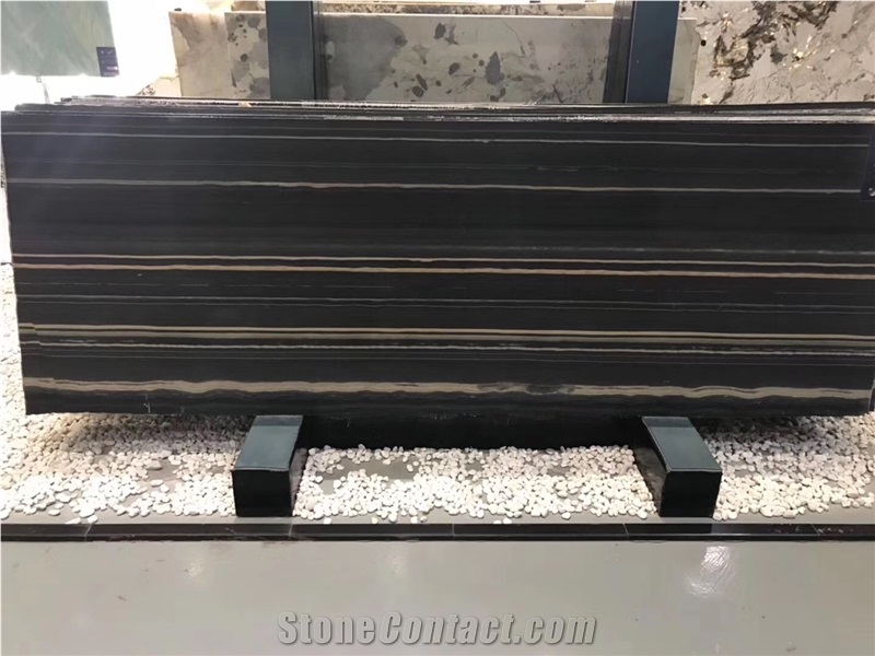 China Black Oscar Wood Grain Marble Slab Tile