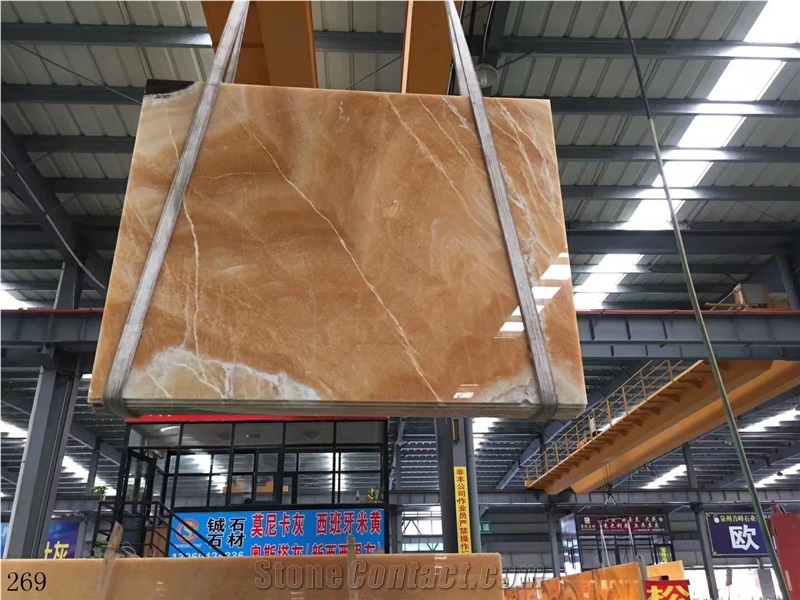 China Resin Yellow Onyx Slab Wall Floor Tiles Use