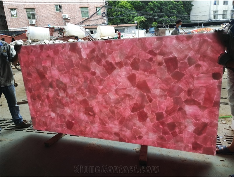 Customized Backlit Pink Crystal Gemstone Slabs