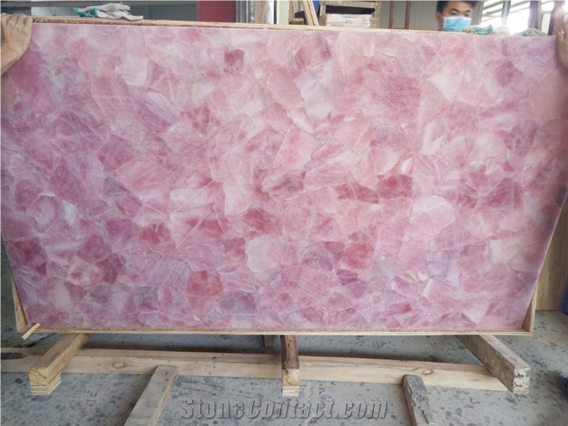 Customized Pink Crystal Semiprecious Stone Slabs