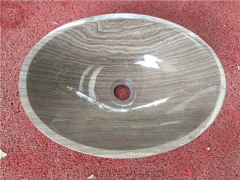 Grey Wood Marble Round Sinks Stone Wash Basin