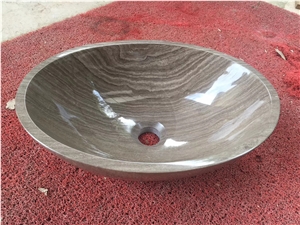 Grey Wood Marble Round Sinks Stone Wash Basin