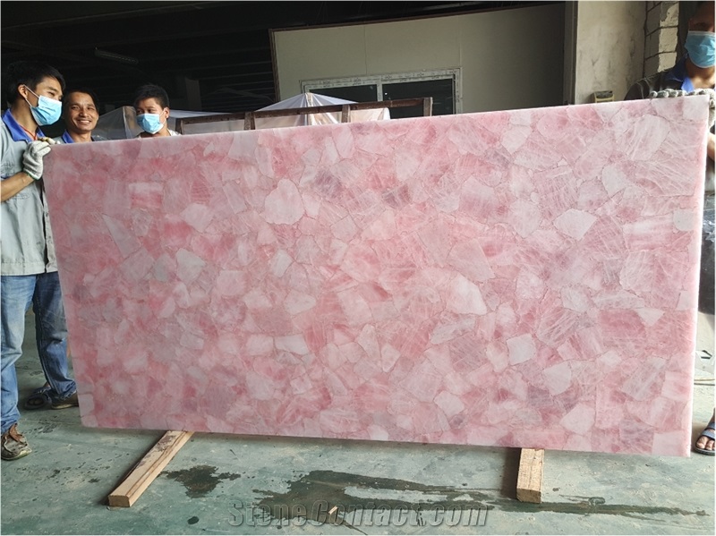 High Polished Backlit Pink Crystal Gemstone Slabs