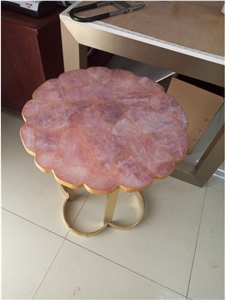 Pink Crystal Gemstone Round Table Tops