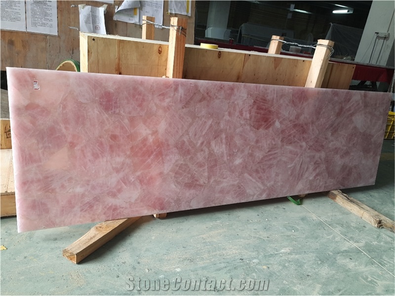 Pink Crystal Gemstone Slabs for Bathroom Tops