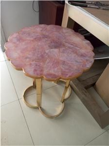 Pink Crystal Semiprecious Stone Round Table Tops