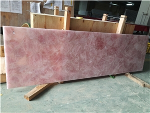 Pink Crystal Semiprecious Stone Slabs for Bar Tops