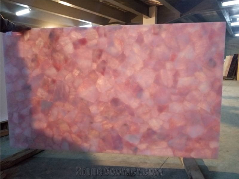 Pink Crystal Semiprecious Stone Slabs for Bar Tops