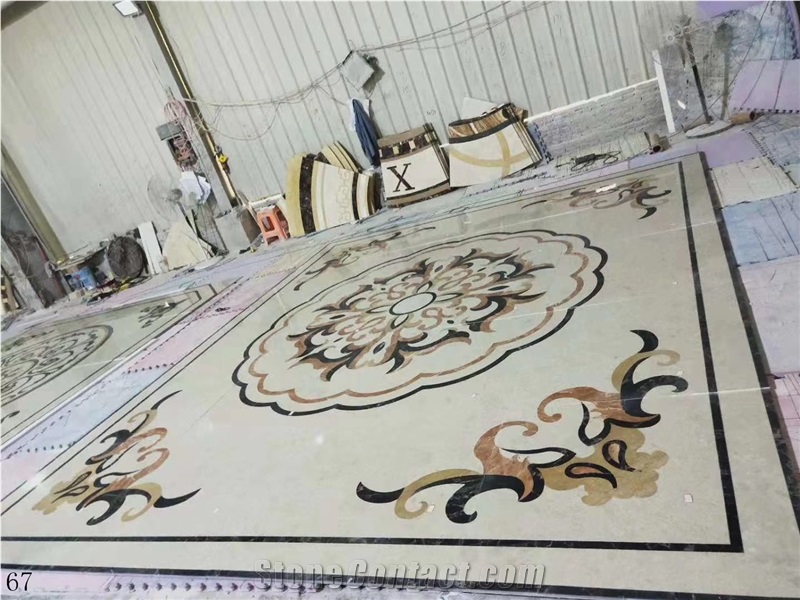 Round Marble Waterjet Pattern Floor Bobby Use