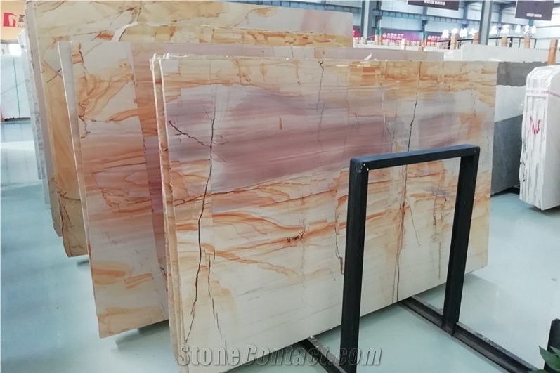 Teakwood Burma Marble Slabs Tile for Stair Landing