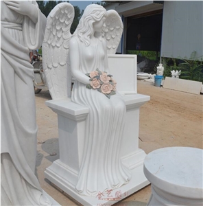 Tombstone Memorial Angel White Marble Sculptures