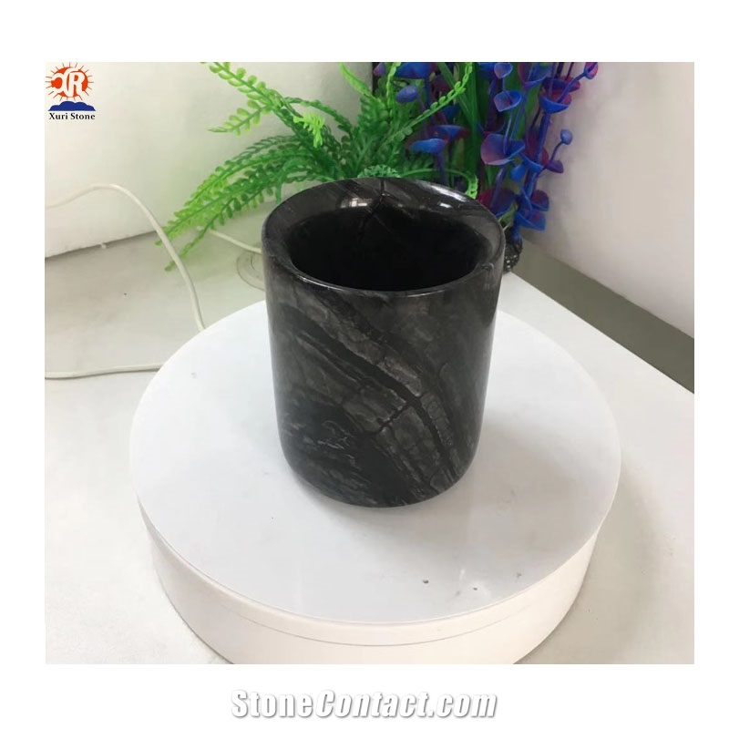 Unique Ancient Tree Black Marble Stone Candle Jar