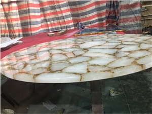 White Crystal Gemstone Patio Table Tops