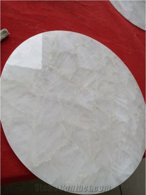 White Crystal Semiprecious Stone Patio Table Tops