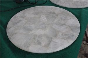 White Crystal Semiprecious Stone Round Table Tops