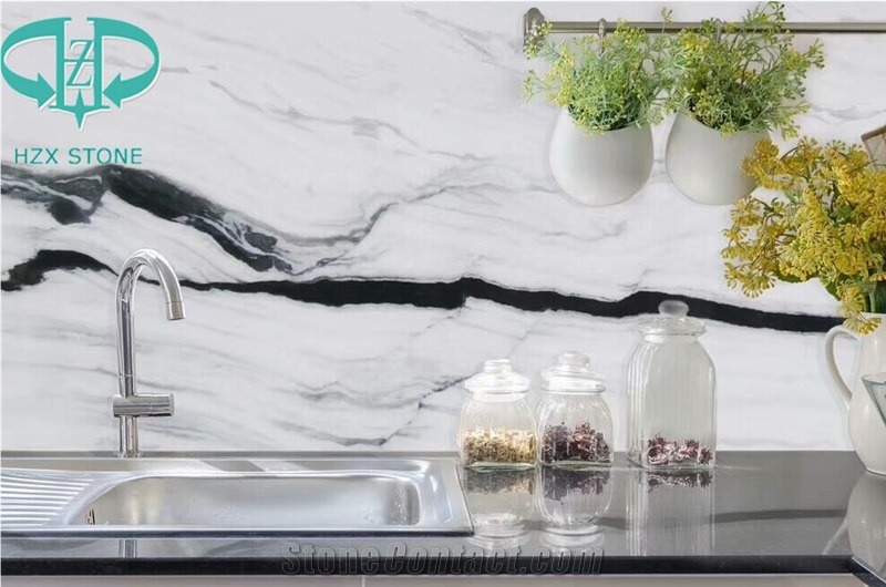 White Marble with Black Line Like Ink and Wash Countertop
