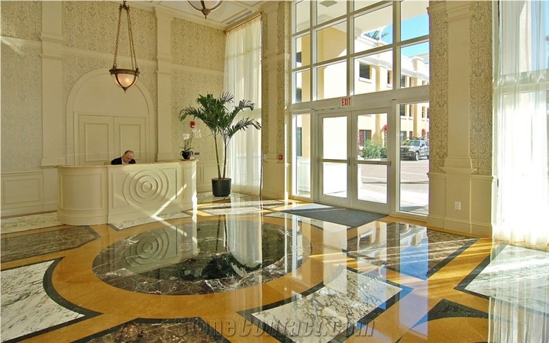 Waterjet Marble Inlay Pattern Alinari Condominiums Lobby Floor Medallion