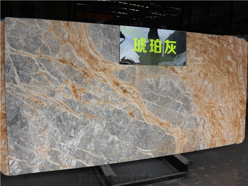 Amber Grey Gold Marble Slabs&Tiles Cut-To-Size