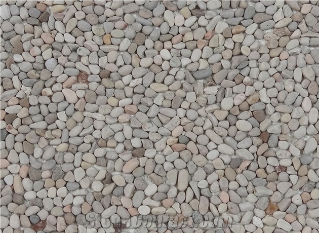 Ivory Color River Stone Pebbles on Mesh-4808