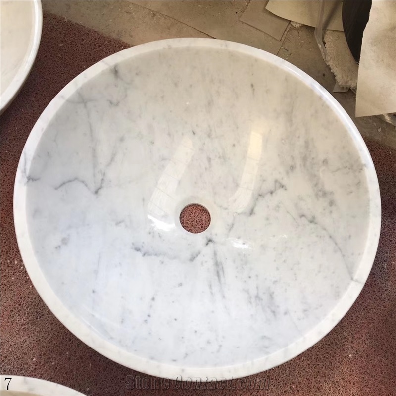 Bianco Carrara White Marble Round Bathroom Basin