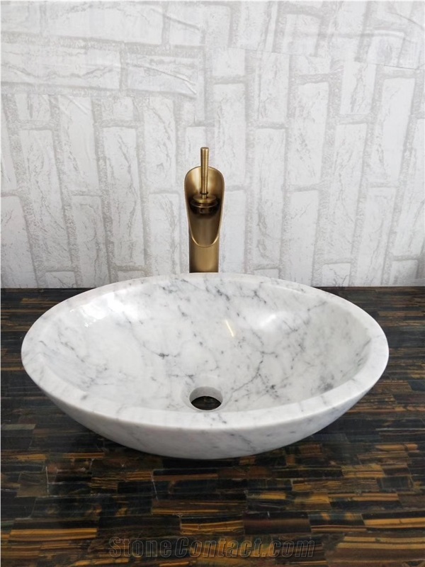 Bianco Carrara White Oval Hotel Bathroom Sink Bowl