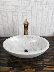 Bianco Carrara White Oval Hotel Bathroom Sink Bowl