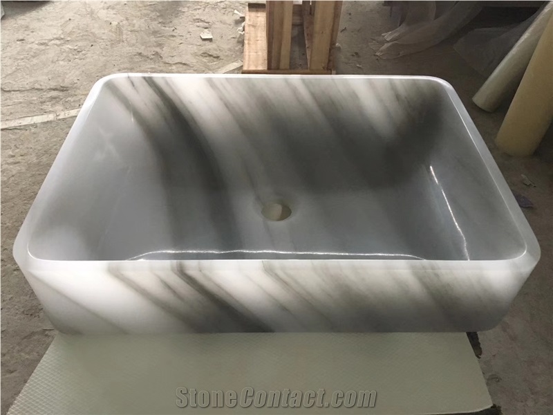 China Cloudy White Marble Square Light Grey Basins