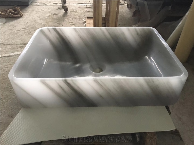 China Cloudy White Marble Square Light Grey Basins