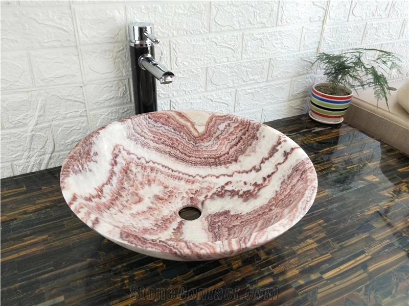 Custom Bathroom Red Marble Lavabo Stone Wash Sink