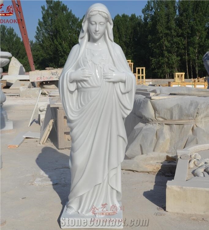 European Statue Madonna Virgin Carving Pure Marble